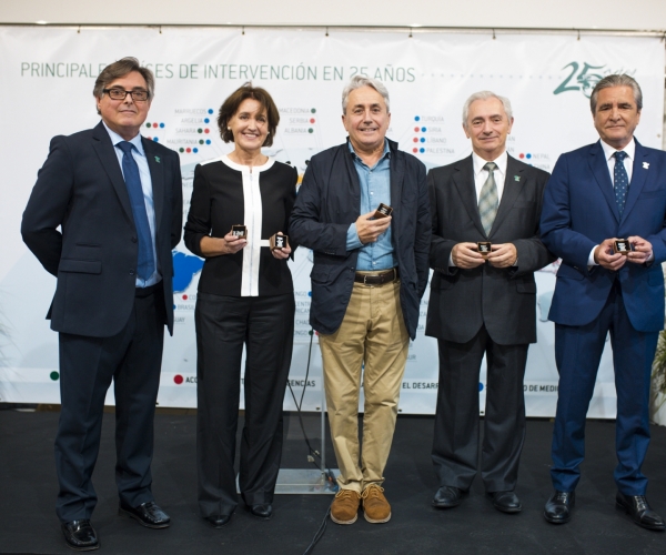Entrega de los pins de plata a los expresidentes y expresidentas de Farmamundi.